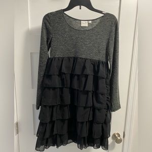Long Sleeve Dress Black & Grey with Ruffled Bottom Size S